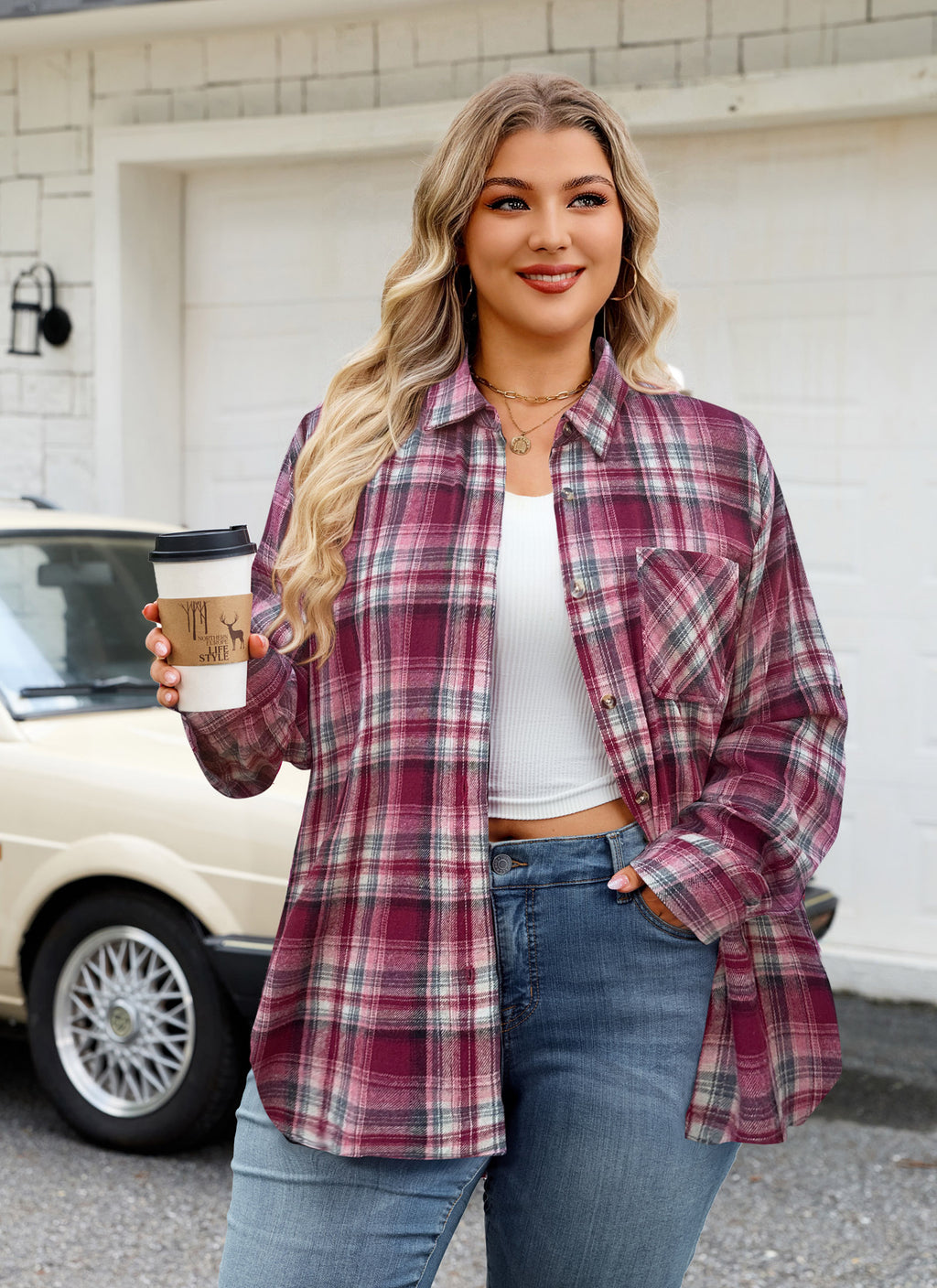Womens Plus Size Flannel Shirts Long Sleeve Button Down Plaid Shirt Roll Up Oversize Checkered Blouse Top Fall
