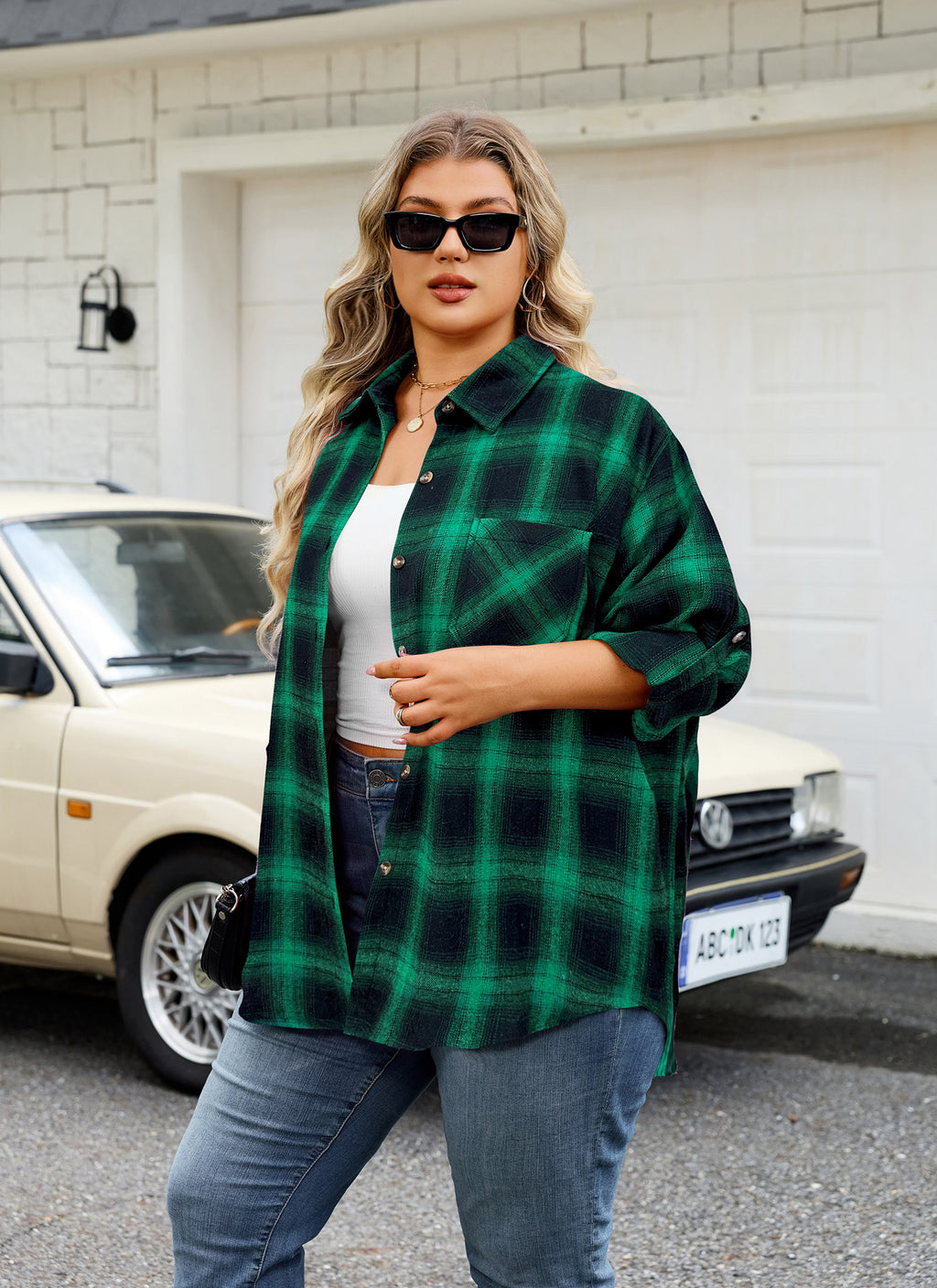 Womens Plus Size Flannel Shirts Long Sleeve Button Down Plaid Shirt Roll Up Oversize Checkered Blouse Top Fall