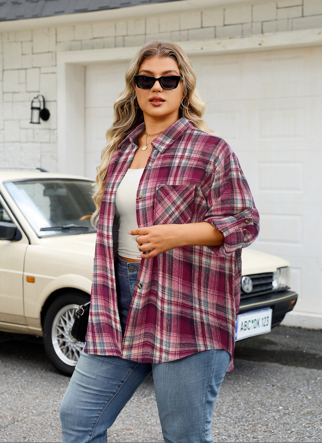 Womens Plus Size Flannel Shirts Long Sleeve Button Down Plaid Shirt Roll Up Oversize Checkered Blouse Top Fall