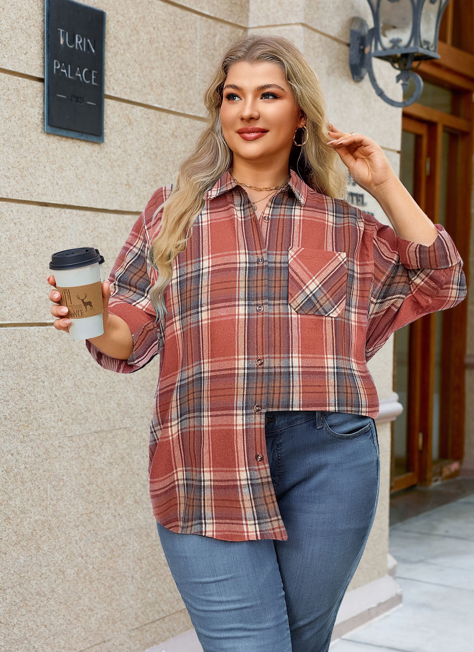 Womens Plus Size Flannel Shirts Long Sleeve Button Down Plaid Shirt Roll Up Oversize Checkered Blouse Top Fall