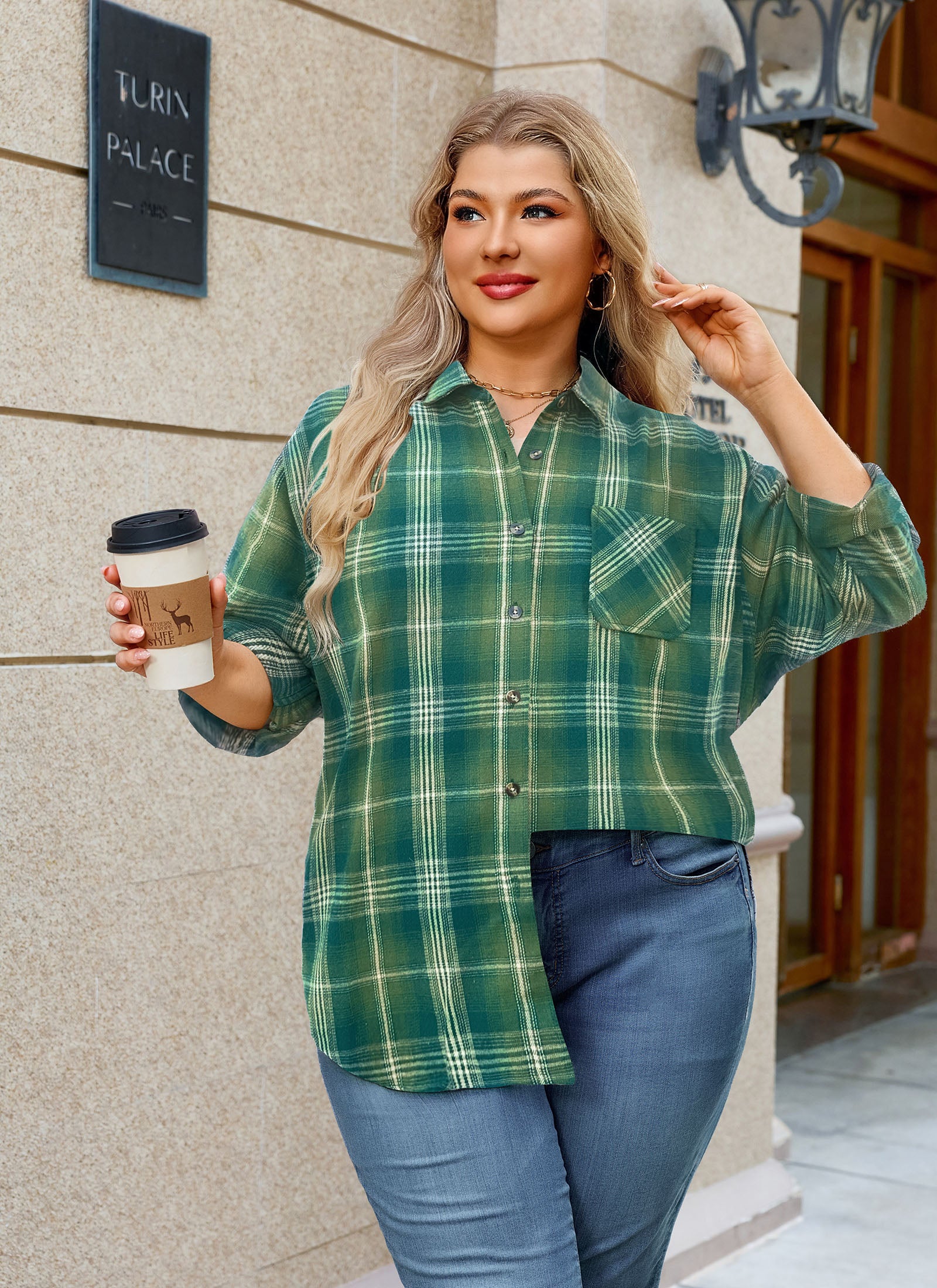 Womens Plus Size Flannel Shirts Long Sleeve Button Down Plaid Shirt Roll Up Oversize Checkered Blouse Top Fall