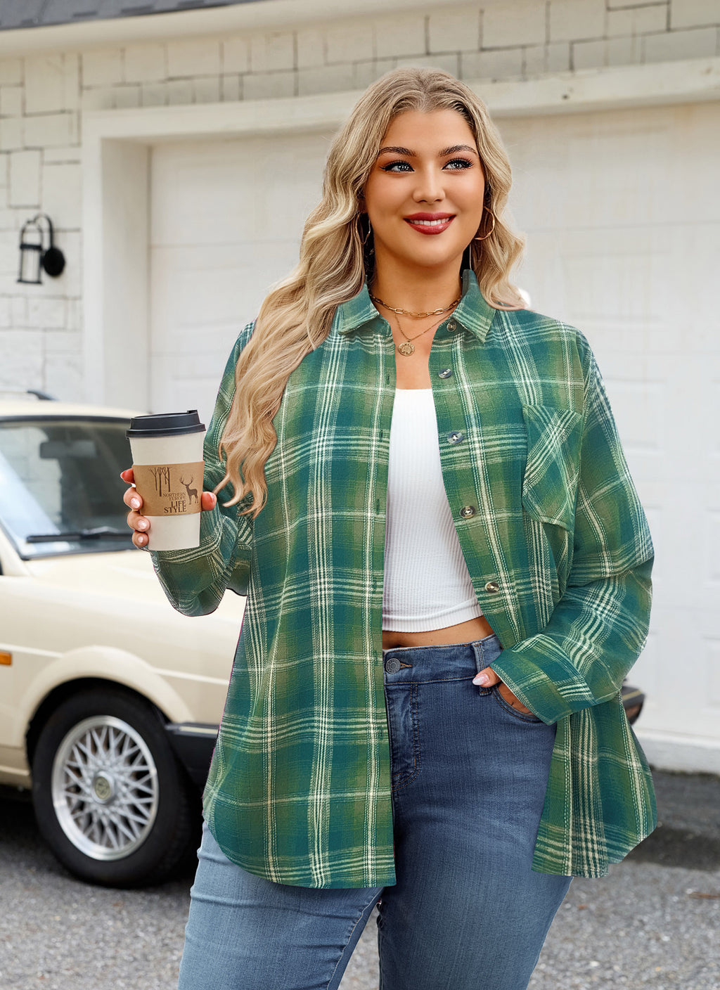 Womens Plus Size Flannel Shirts Long Sleeve Button Down Plaid Shirt Roll Up Oversize Checkered Blouse Top Fall