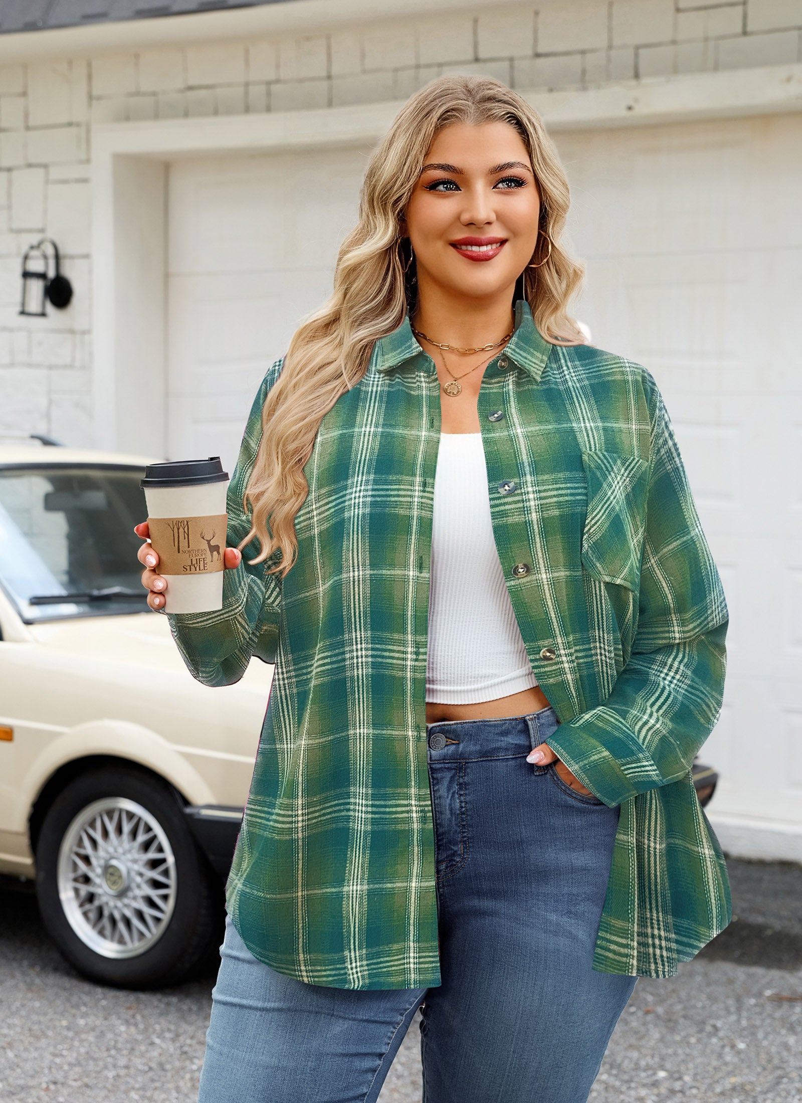 Womens Plus Size Flannel Shirts Long Sleeve Button Down Plaid Shirt Roll Up Oversize Checkered Blouse Top Fall