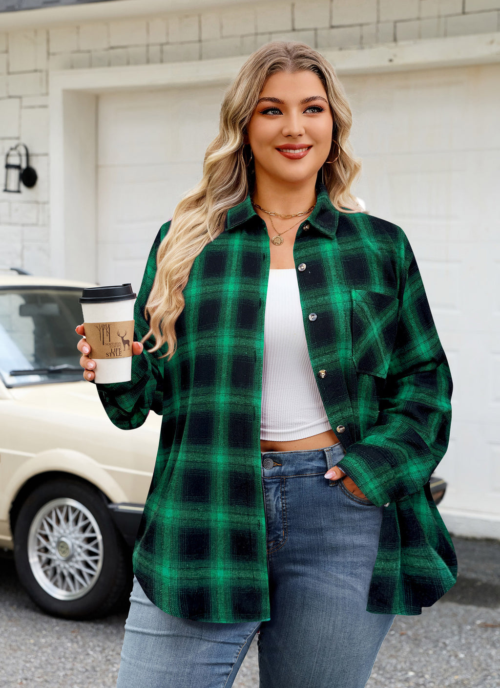 Womens Plus Size Flannel Shirts Long Sleeve Button Down Plaid Shirt Roll Up Oversize Checkered Blouse Top Fall