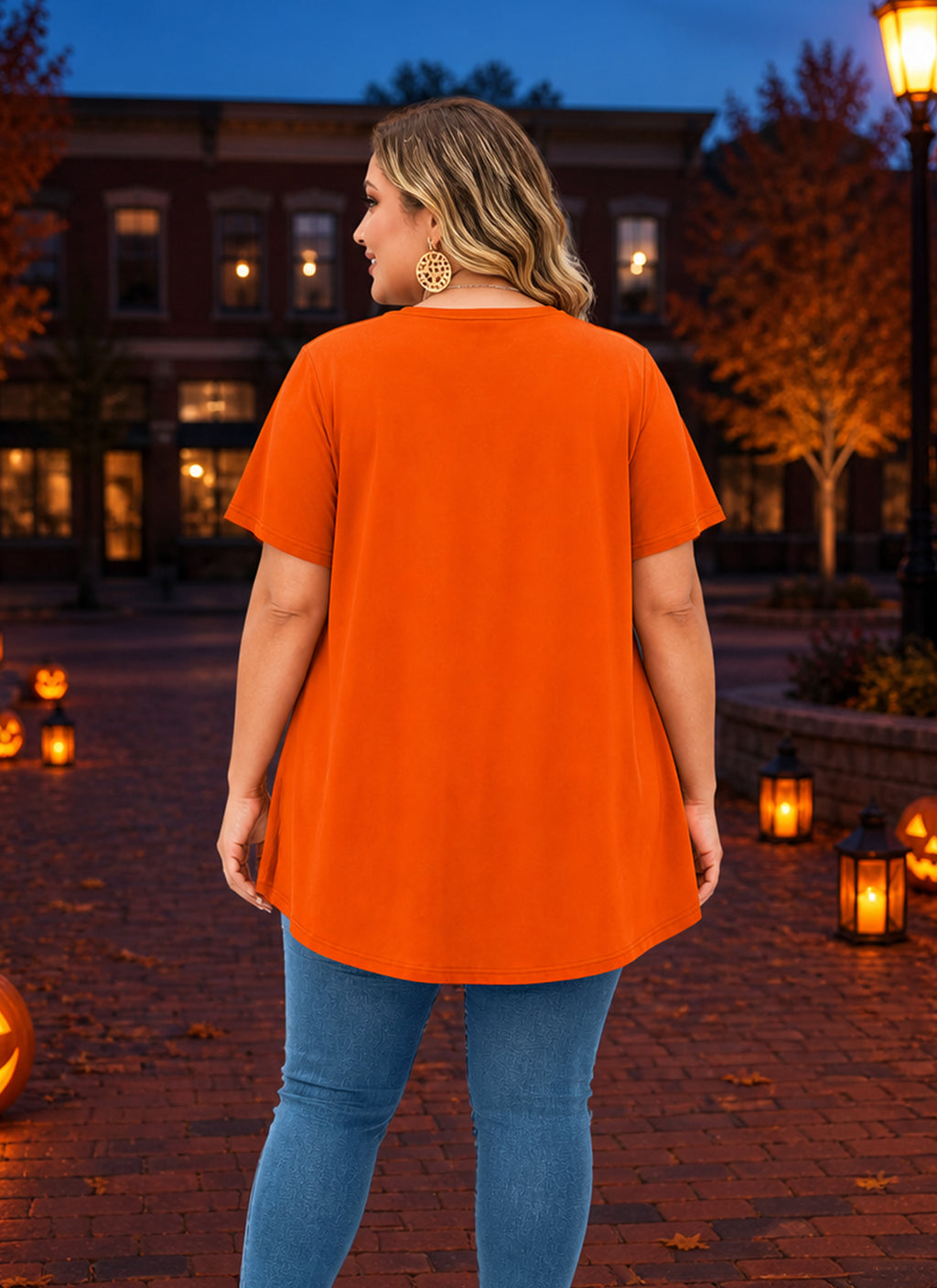 Orange Halloween Tunic Top for Women – Flowy Swing Blouse, Plus Size