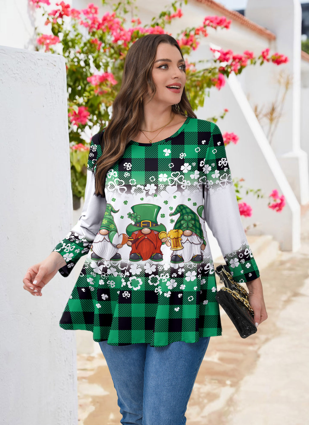 Women's Plus Size Swing Tunic Top | 3/4 Sleeve Flowy Blouse