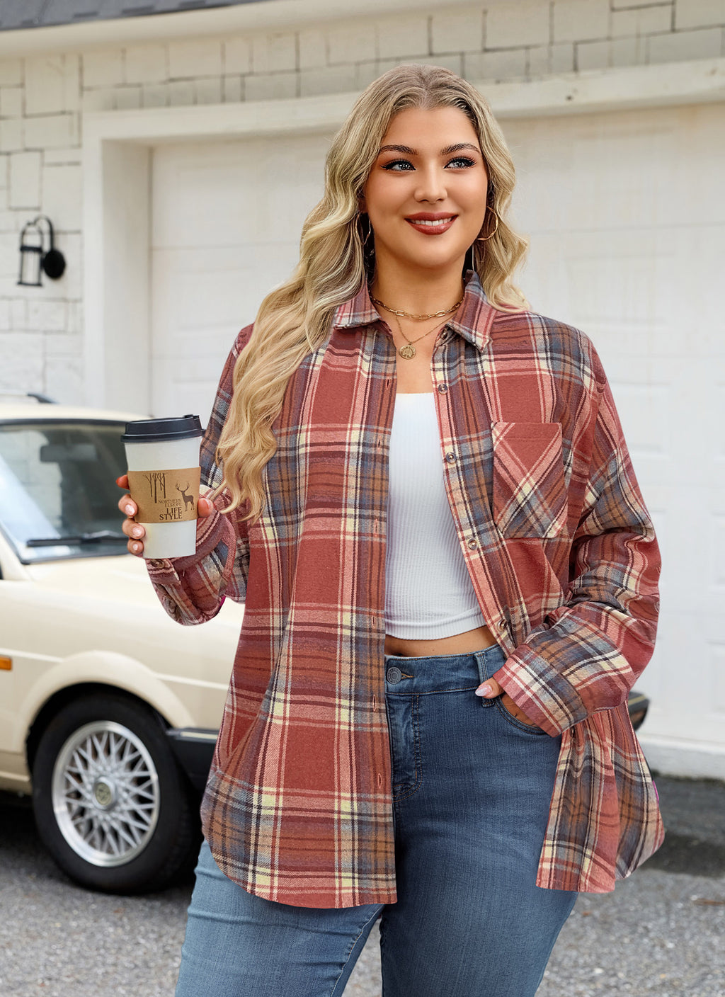 Womens Plus Size Flannel Shirts Long Sleeve Button Down Plaid Shirt Roll Up Oversize Checkered Blouse Top Fall