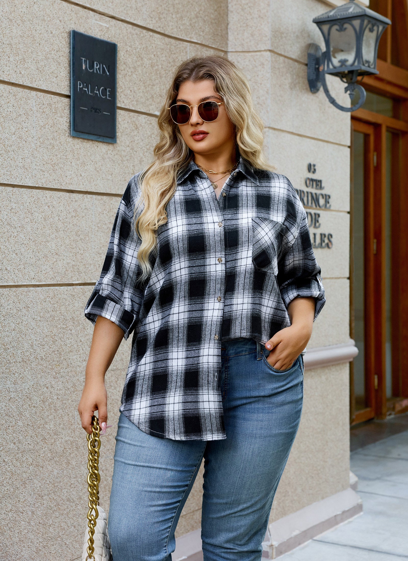 Womens Plus Size Flannel Shirts Long Sleeve Button Down Plaid Shirt Roll Up Oversize Checkered Blouse Top Fall