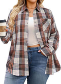 Womens Plus Size Flannel Shirts Long Sleeve Button Down Plaid Shirt Roll Up Oversize Checkered Blouse Top Fall