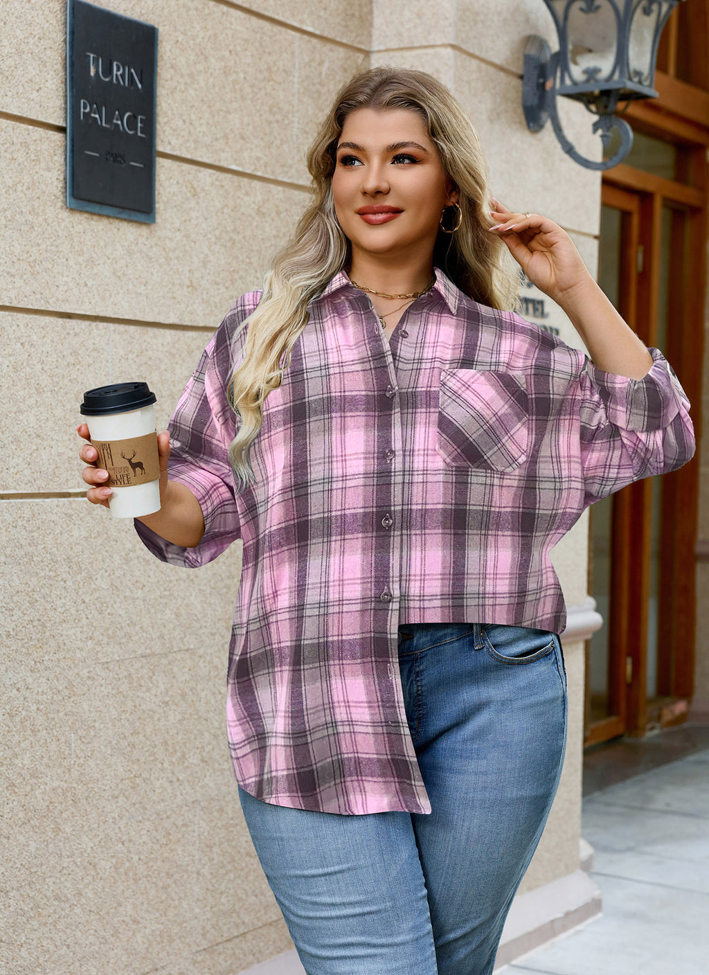 Womens Plus Size Flannel Shirts Long Sleeve Button Down Plaid Shirt Roll Up Oversize Checkered Blouse Top Fall