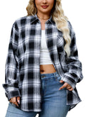 Womens Plus Size Flannel Shirts Long Sleeve Button Down Plaid Shirt Roll Up Oversize Checkered Blouse Top Fall