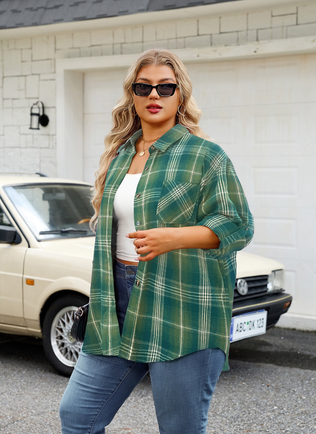 Womens Plus Size Flannel Shirts Long Sleeve Button Down Plaid Shirt Roll Up Oversize Checkered Blouse Top Fall