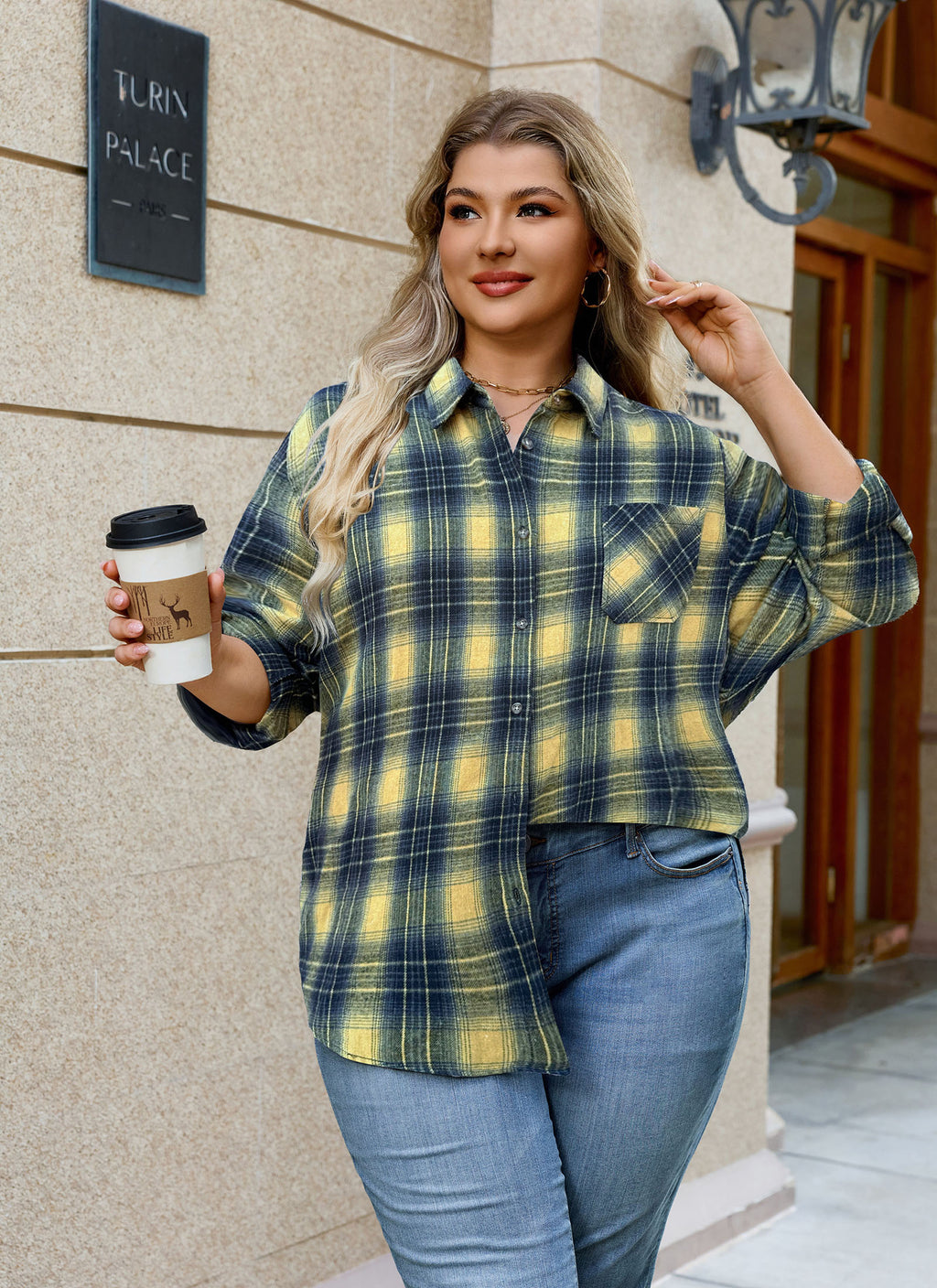 Womens Plus Size Flannel Shirts Long Sleeve Button Down Plaid Shirt Roll Up Oversize Checkered Blouse Top Fall