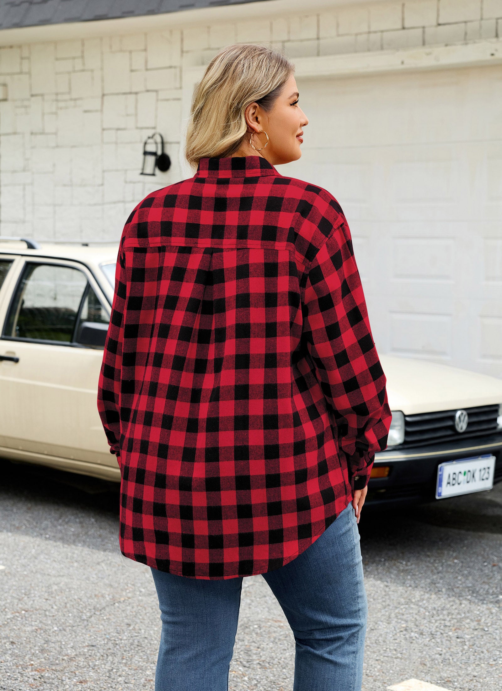 Womens Plus Size Flannel Shirts Long Sleeve Button Down Plaid Shirt Roll Up Oversize Checkered Blouse Top Fall