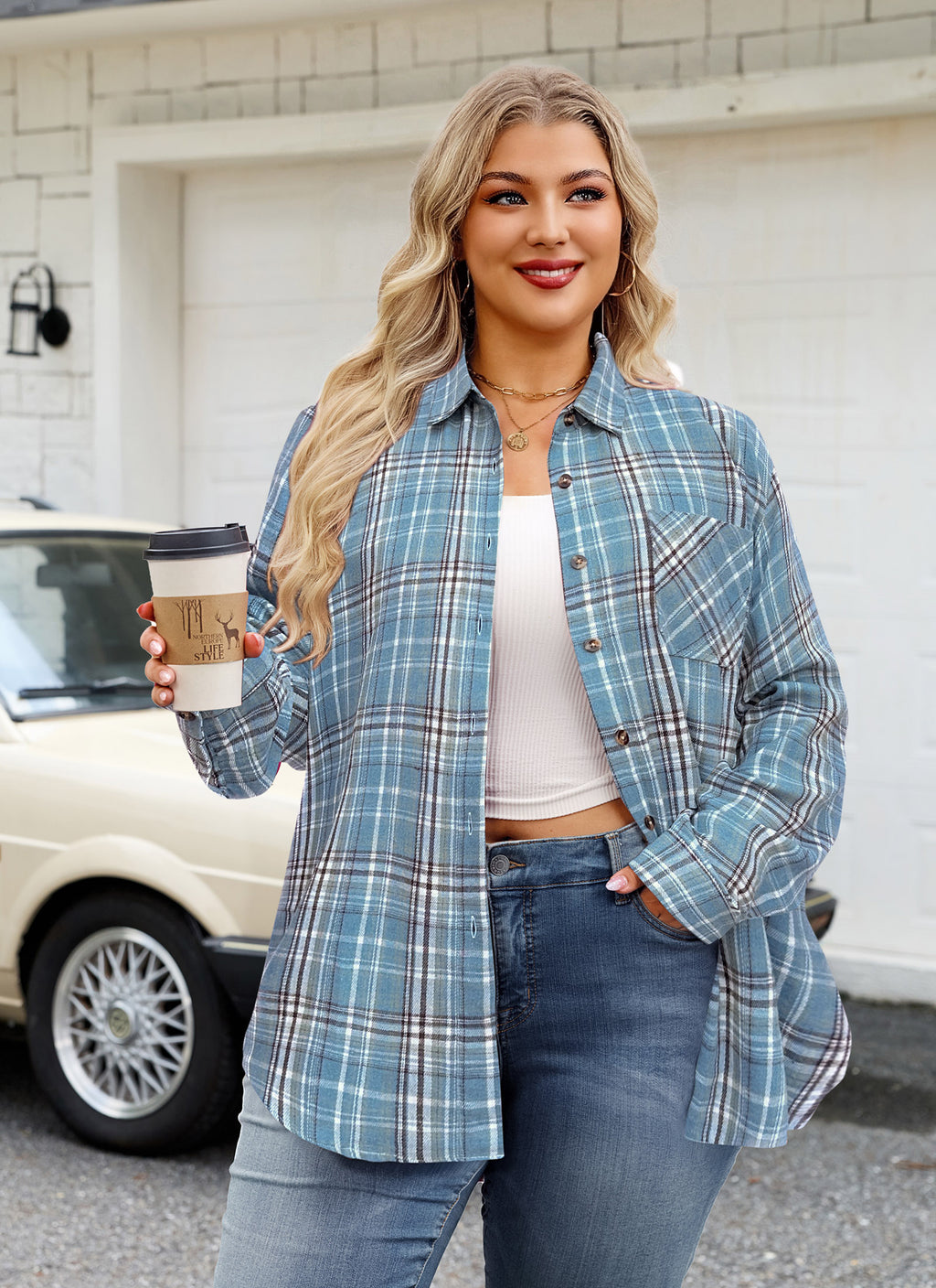 Womens Plus Size Flannel Shirts Long Sleeve Button Down Plaid Shirt Roll Up Oversize Checkered Blouse Top Fall
