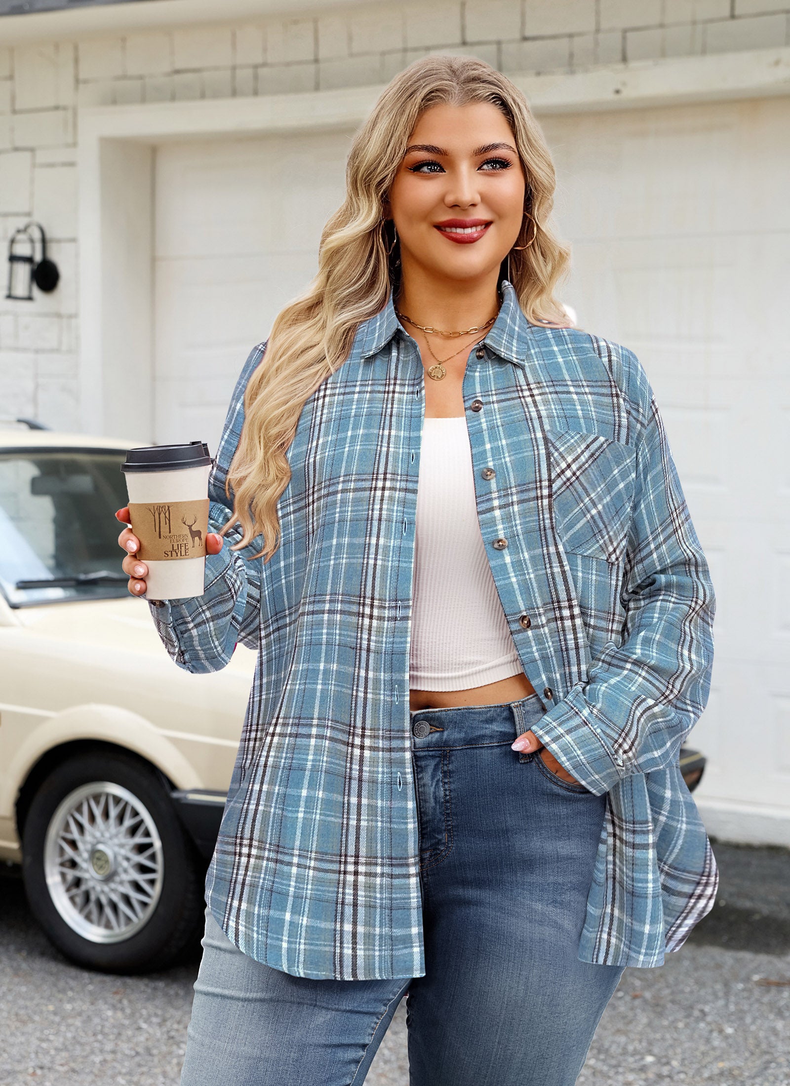 Womens Plus Size Flannel Shirts Long Sleeve Button Down Plaid Shirt Roll Up Oversize Checkered Blouse Top Fall