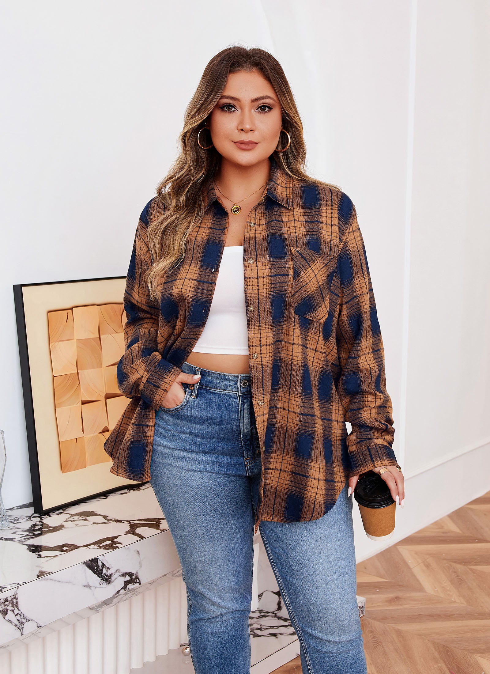 Womens Plus Size Flannel Shirts Long Sleeve Button Down Plaid Shirt Roll Up Oversize Checkered Blouse Top Fall