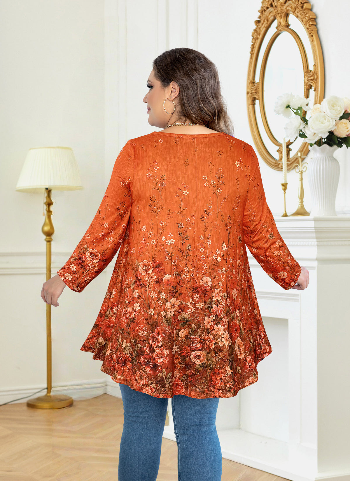 Women's Plus Size Swing Tunic Top | 3/4 Sleeve Flowy Blouse