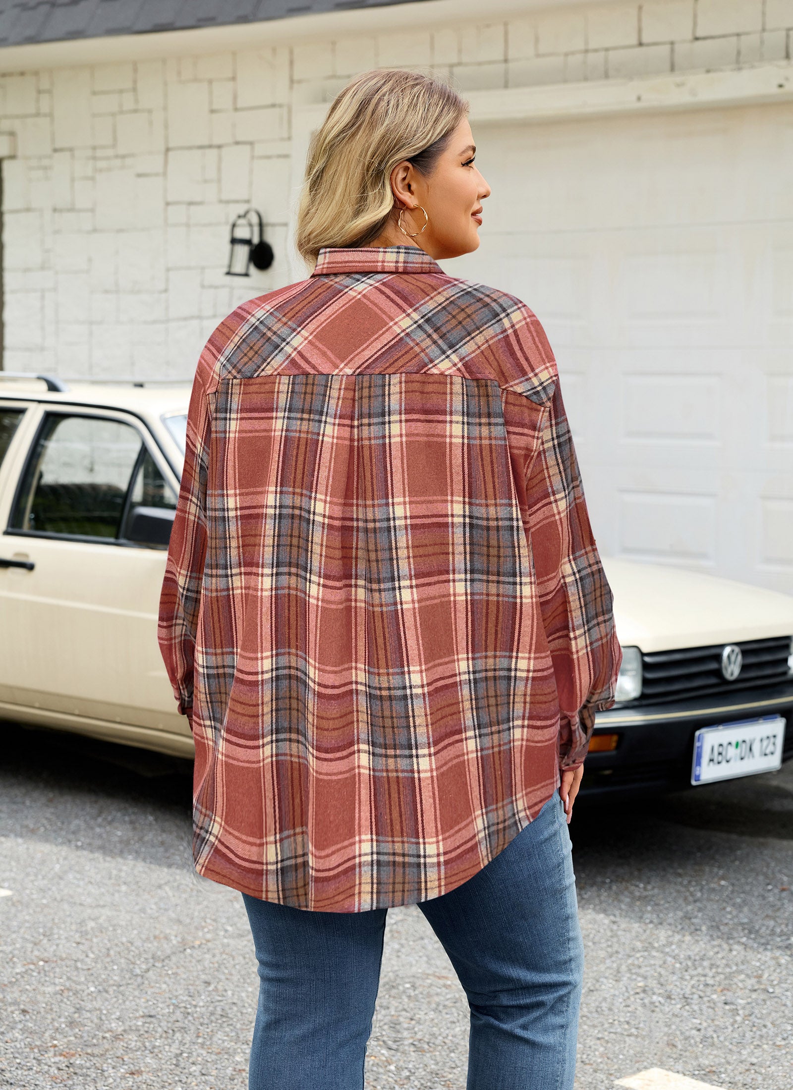 Womens Plus Size Flannel Shirts Long Sleeve Button Down Plaid Shirt Roll Up Oversize Checkered Blouse Top Fall
