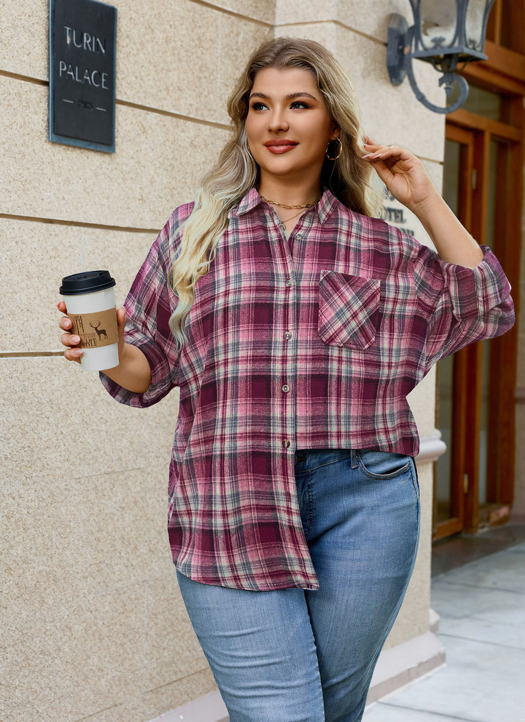 Womens Plus Size Flannel Shirts Long Sleeve Button Down Plaid Shirt Roll Up Oversize Checkered Blouse Top Fall