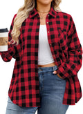 Womens Plus Size Flannel Shirts Long Sleeve Button Down Plaid Shirt Roll Up Oversize Checkered Blouse Top Fall