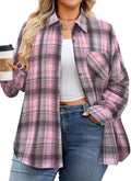 Womens Plus Size Flannel Shirts Long Sleeve Button Down Plaid Shirt Roll Up Oversize Checkered Blouse Top Fall