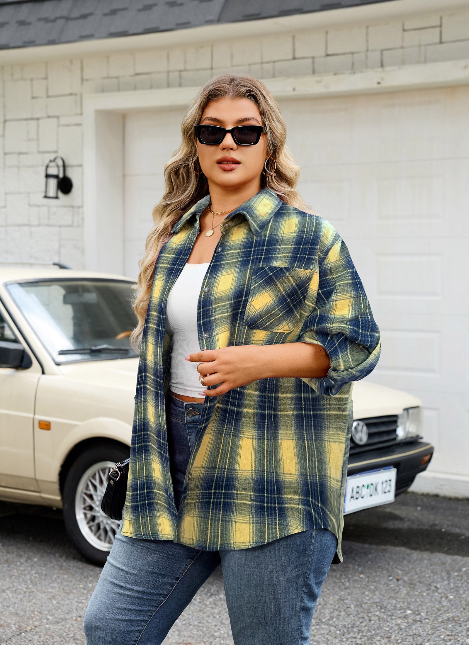 Womens Plus Size Flannel Shirts Long Sleeve Button Down Plaid Shirt Roll Up Oversize Checkered Blouse Top Fall