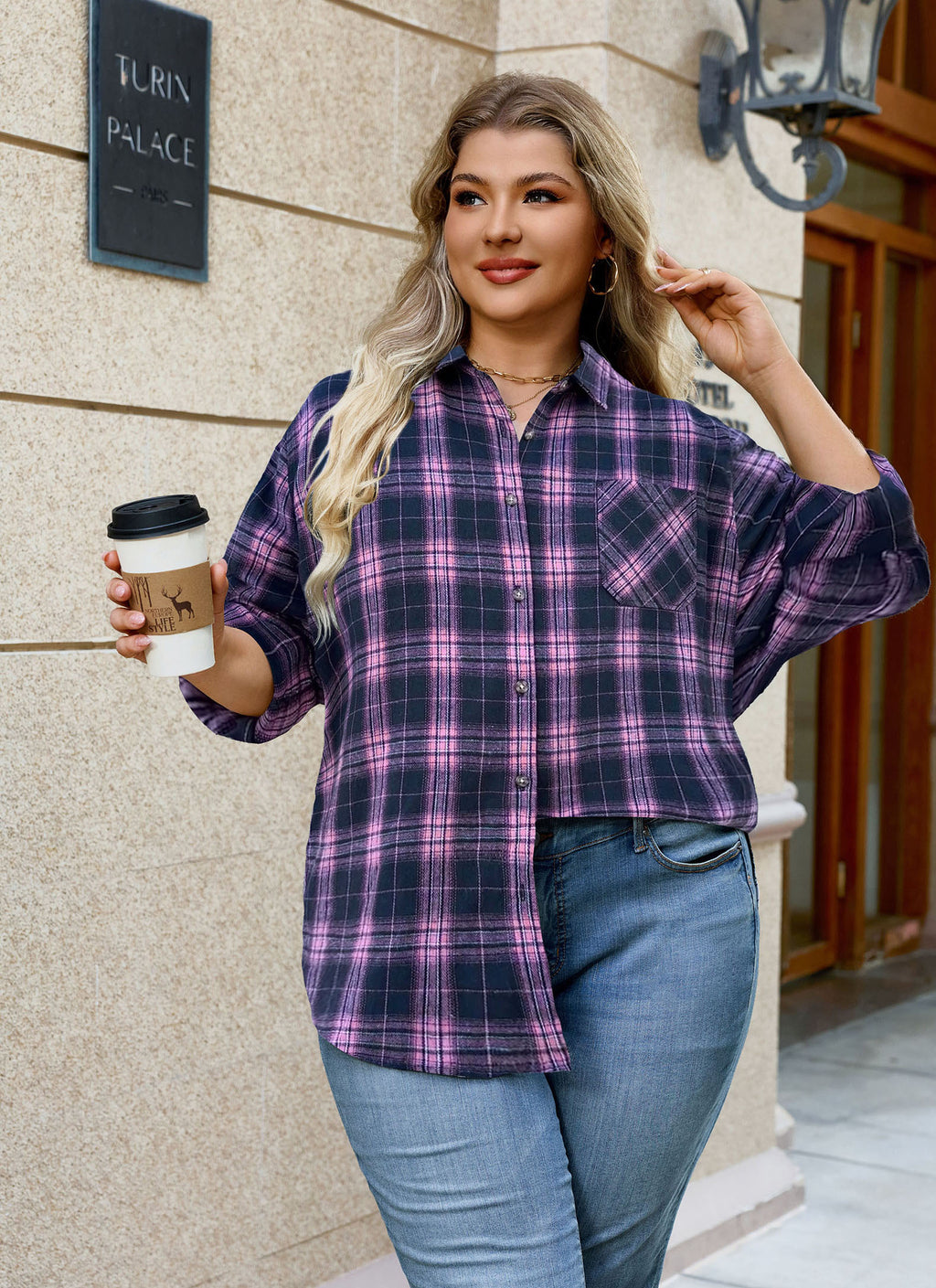 Womens Plus Size Flannel Shirts Long Sleeve Button Down Plaid Shirt Roll Up Oversize Checkered Blouse Top Fall