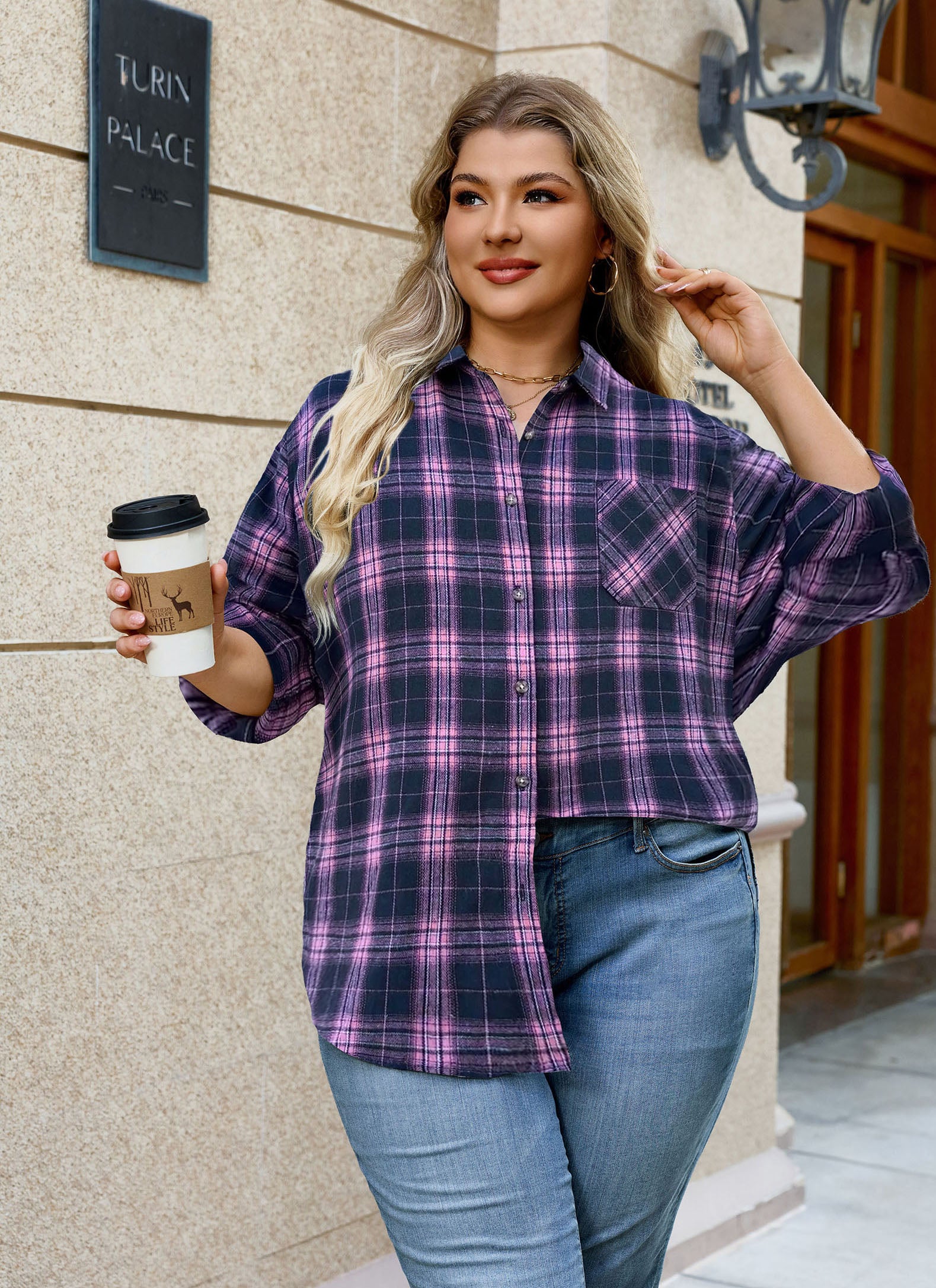 Womens Plus Size Flannel Shirts Long Sleeve Button Down Plaid Shirt Roll Up Oversize Checkered Blouse Top Fall