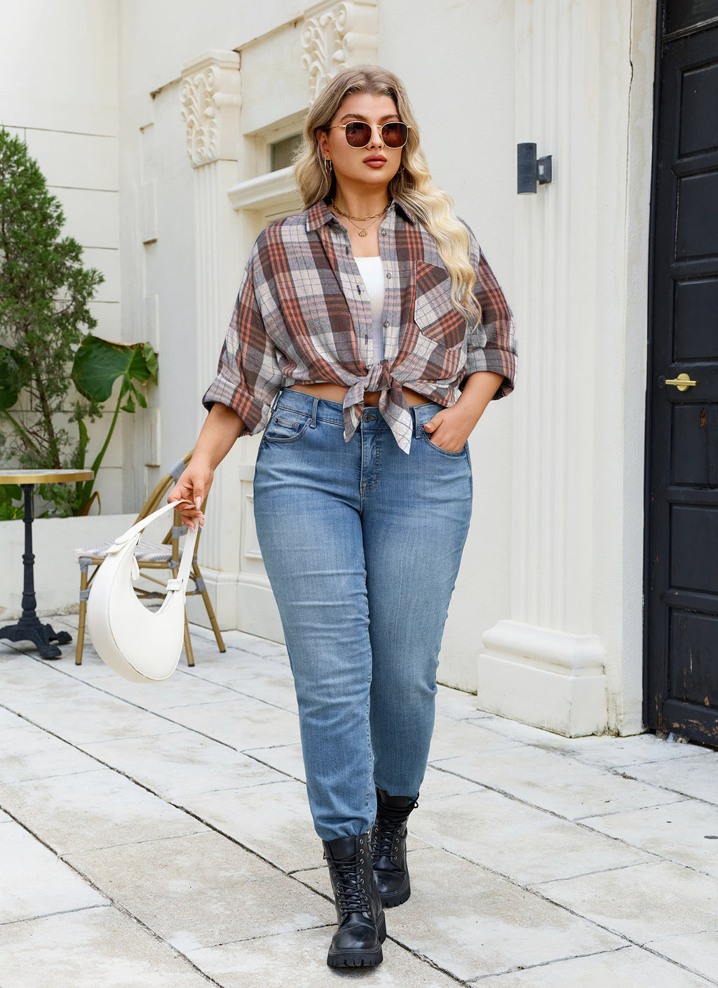 Womens Plus Size Flannel Shirts Long Sleeve Button Down Plaid Shirt Roll Up Oversize Checkered Blouse Top Fall