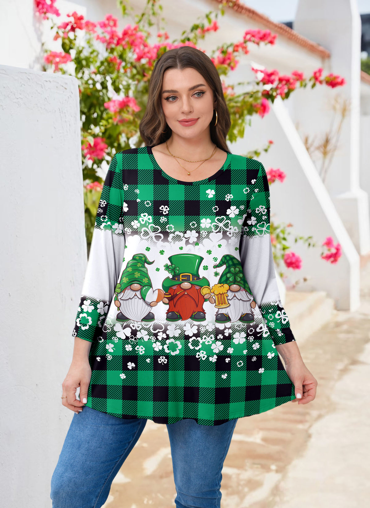 Women's Plus Size Swing Tunic Top | 3/4 Sleeve Flowy Blouse