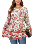 Tunic Tops for Women Plus Size 3/4 Sleeve Crew Neck Swing Flare Loose T-Shirt Blouses to Wear with Leggings