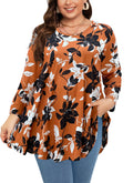 Womens Tunic 3/4 Sleeve Plus Size Tops Crew Neck Swing Flowy Loose Fit T-Shirt Blouses to Wear with Leggings