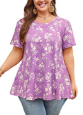 Womens Plus Size Tops Short Sleeve Swing Flare Flowy Tunic Loose Fit Summer Casual Blouses to Wear with Leggings
