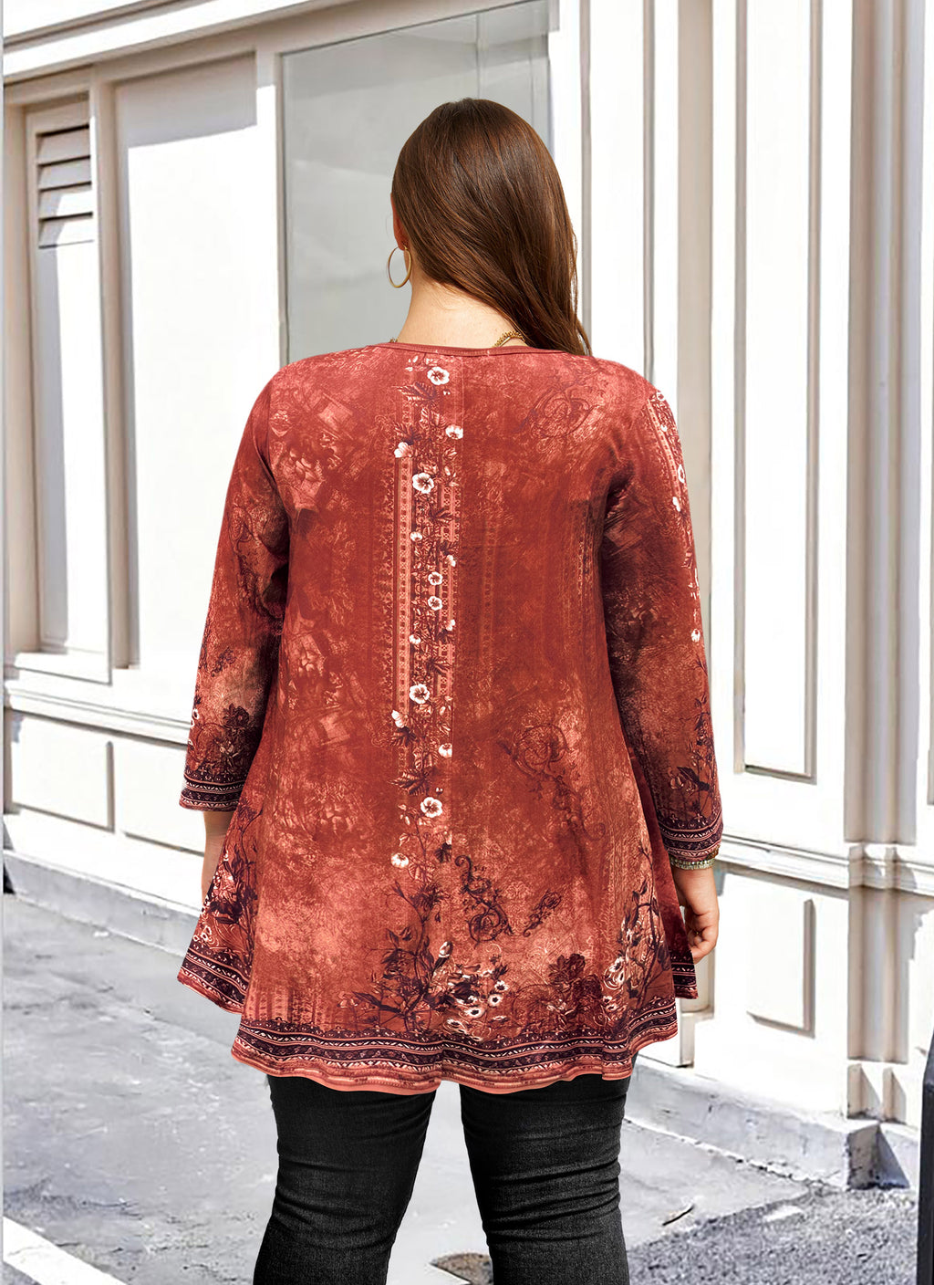 Tunic Tops for Women Plus Size 3/4 Sleeve Crew Neck Swing Flare Loose T-Shirt Blouses to Wear with Leggings