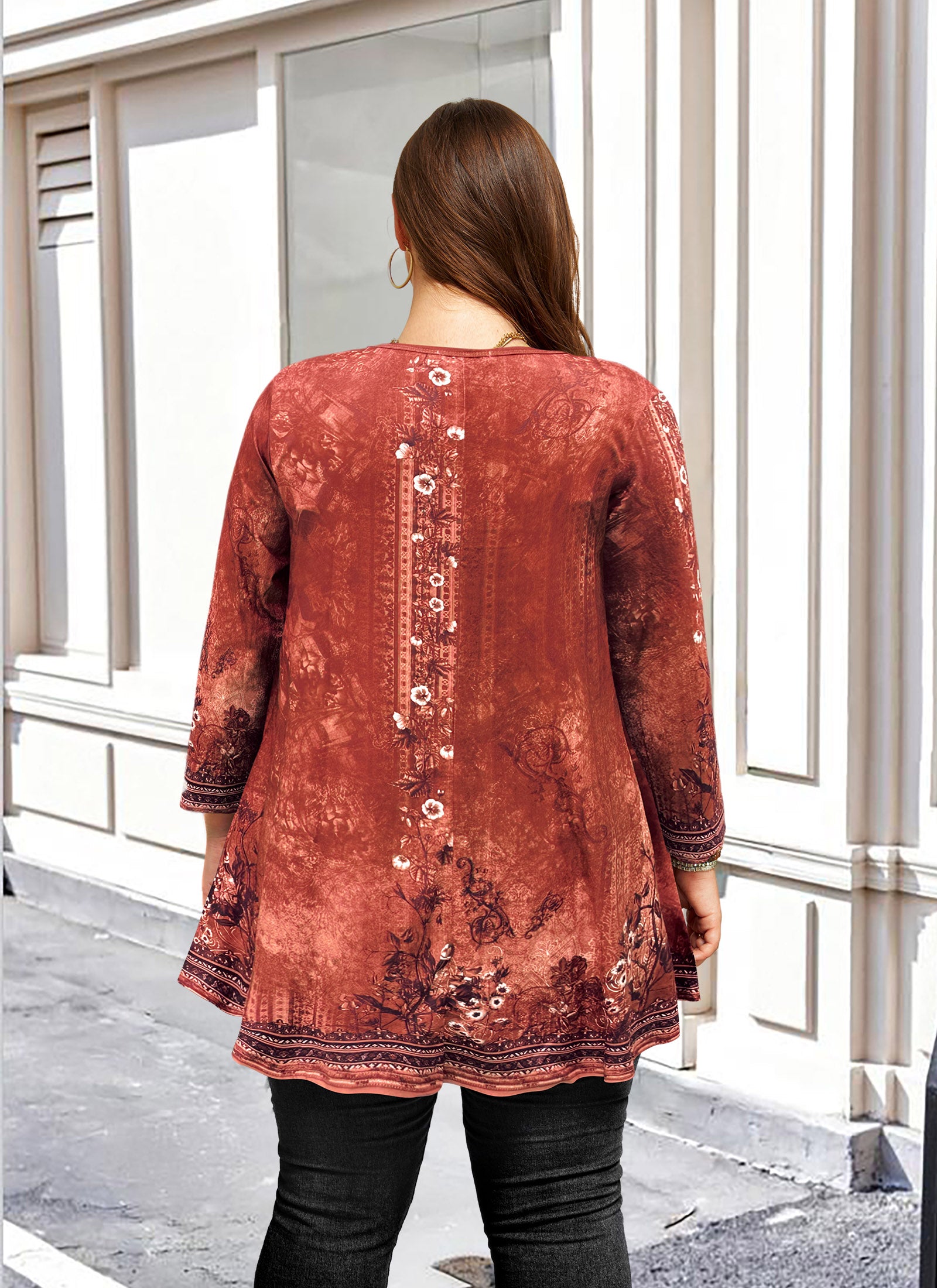 Tunic Tops for Women Plus Size 3/4 Sleeve Crew Neck Swing Flare Loose T-Shirt Blouses to Wear with Leggings