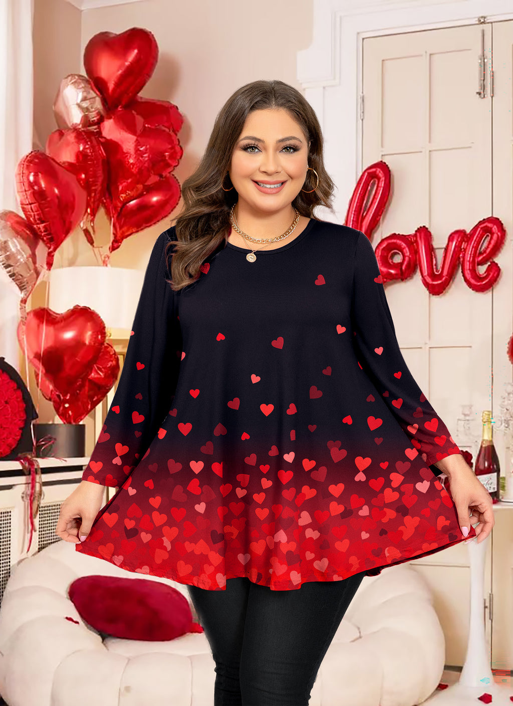 Womens Tunic Tops Plus Size 3/4 Sleeve Swing Flowy Blouses