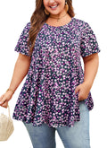 Womens Plus Size Tops Short Sleeve Swing Flare Flowy Tunic Loose Fit Summer Casual Blouses to Wear with Leggings
