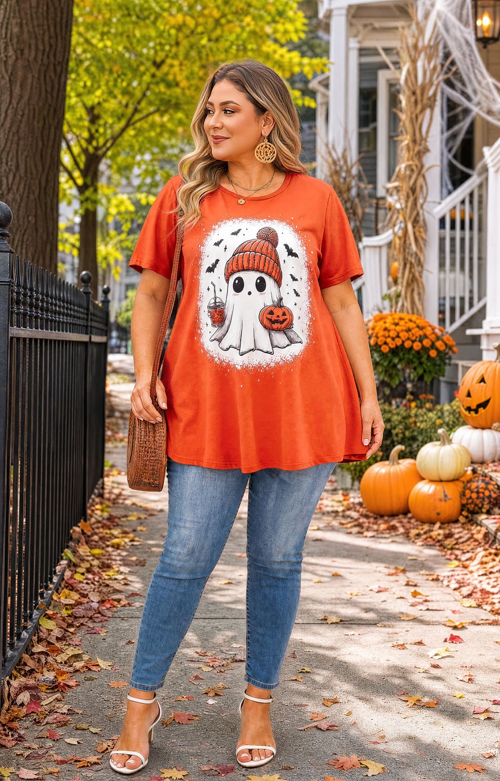 Orange Halloween Tunic Top for Women – Flowy Swing Blouse, Plus Size