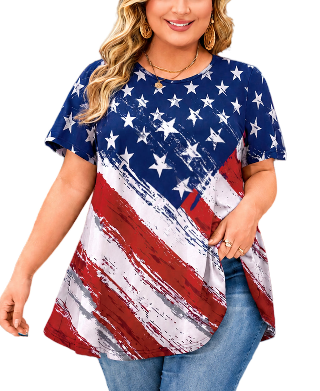 Tunic Tops for Women Plus Size Short Sleeve Crew Neck Swing Flare Loose T-Shirt Blouses to Wear with Leggings