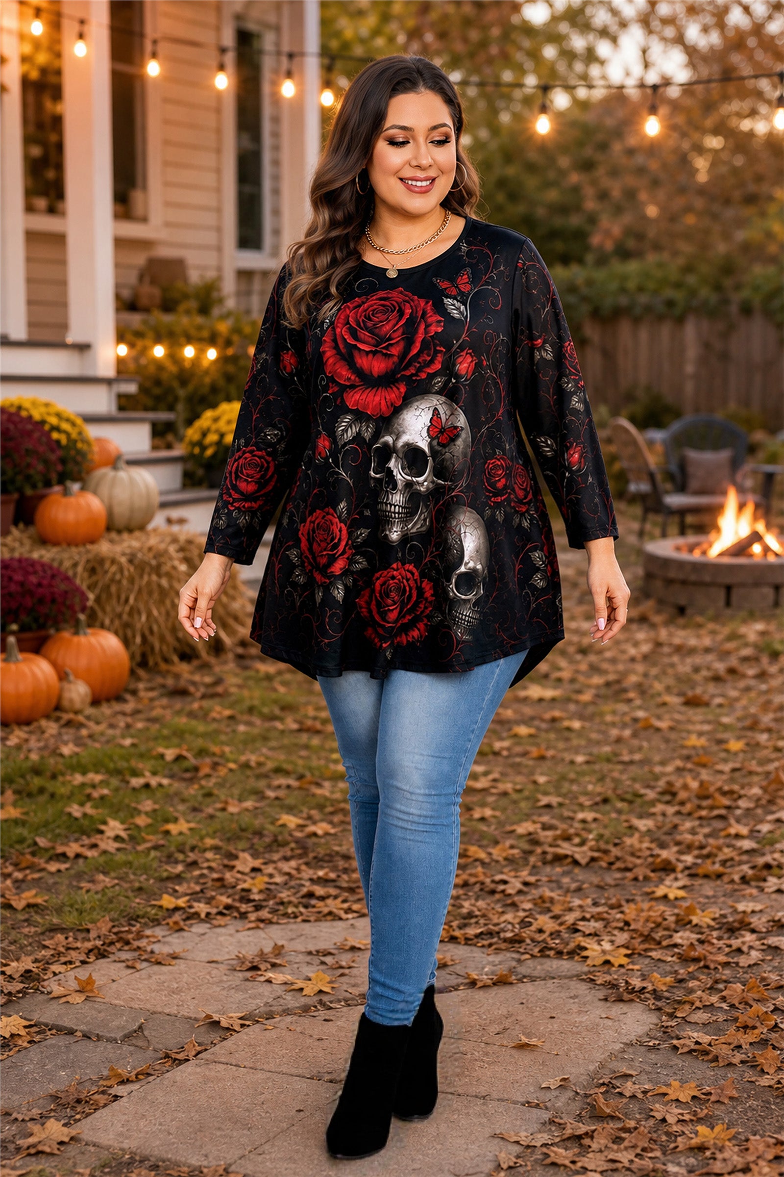 Women's Plus Size Swing Tunic Top | 3/4 Sleeve Flowy Blouse