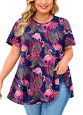 Women's Plus Size Short Sleeve Swing Tunic Top | Flowy Blouse