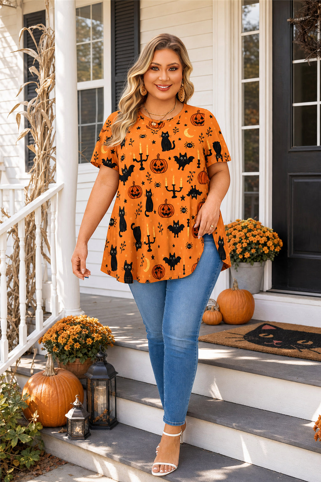 Tunic Tops for Women Plus Size Short Sleeve Crew Neck Swing Flare Loose T-Shirt Blouses to Wear with Leggings