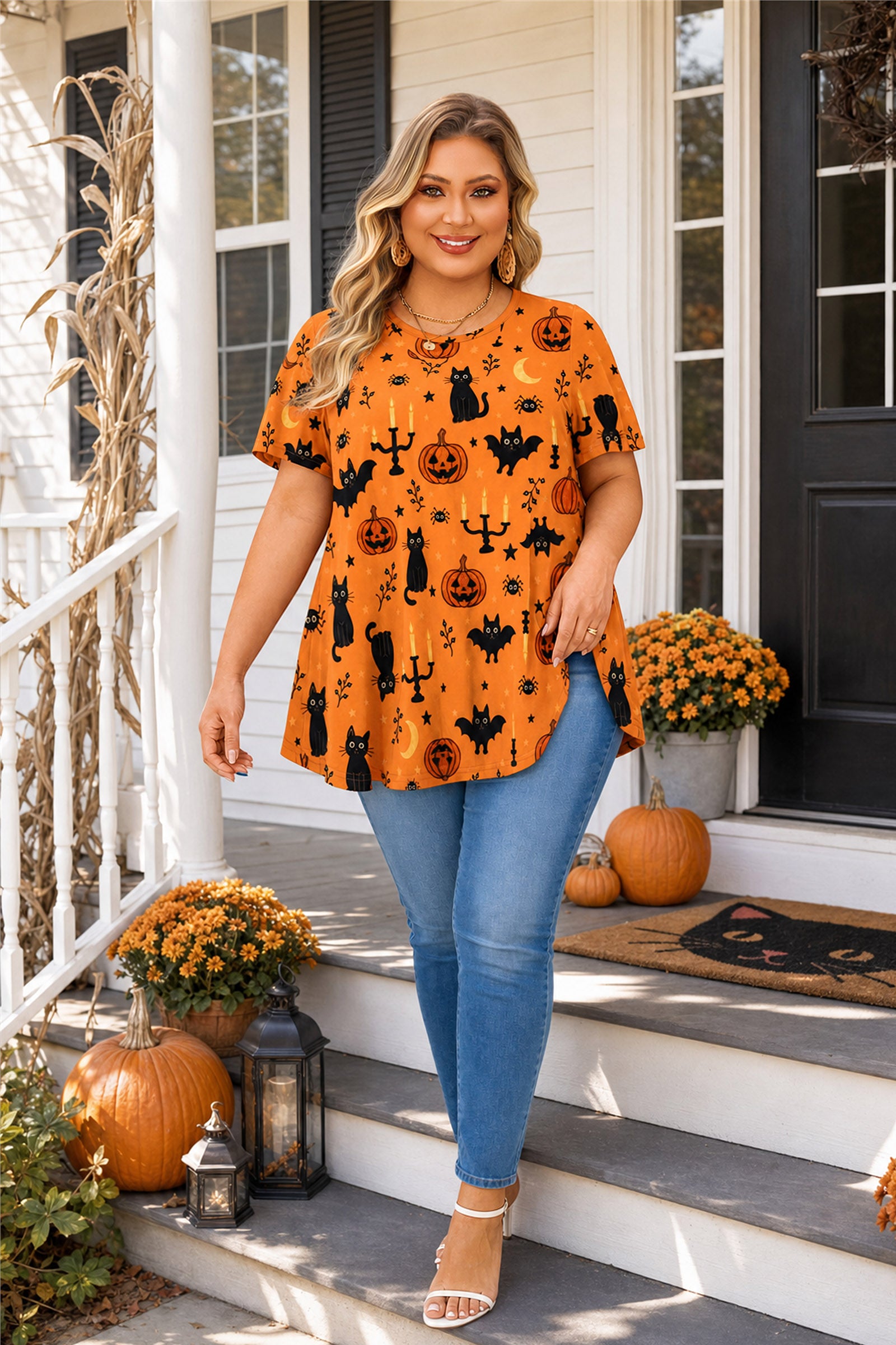 Tunic Tops for Women Plus Size Short Sleeve Crew Neck Swing Flare Loose T-Shirt Blouses to Wear with Leggings