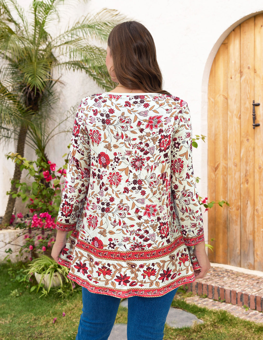 Tunic Tops for Women Plus Size 3/4 Sleeve Crew Neck Swing Flare Loose T-Shirt Blouses to Wear with Leggings