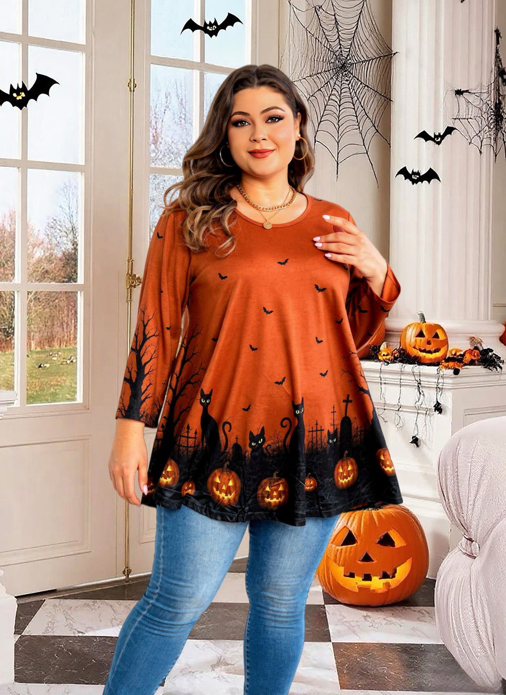 Womens Tunic Tops Plus Size 3/4 Sleeve Swing Flowy Blouses