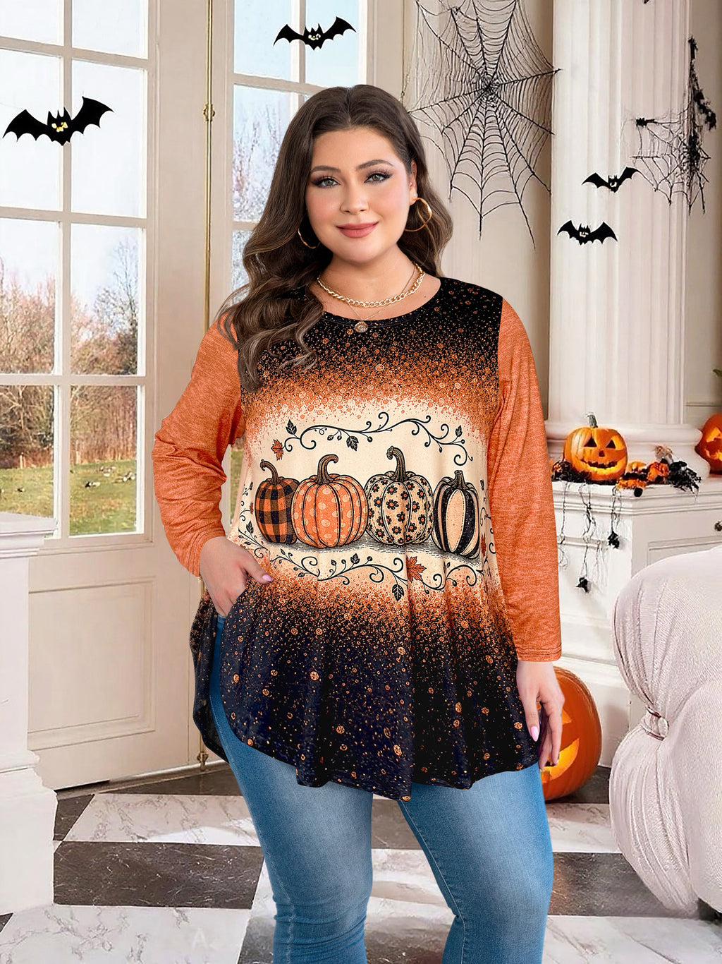 Plus Size Tops Womens Swing Tunic 3/4 Sleeve Flowy Long Blouses