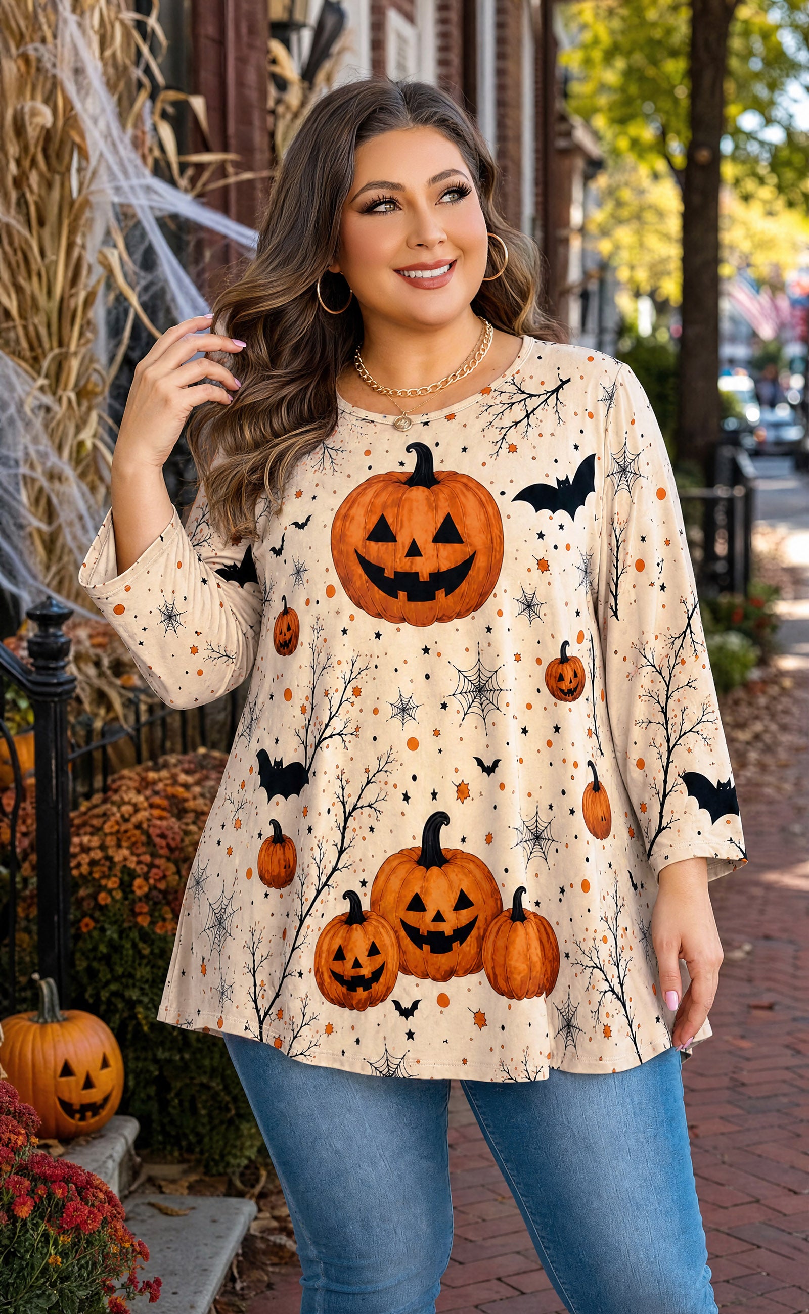 Plus Size Tops Womens Swing Tunic 3/4 Sleeve Flowy Long Blouses