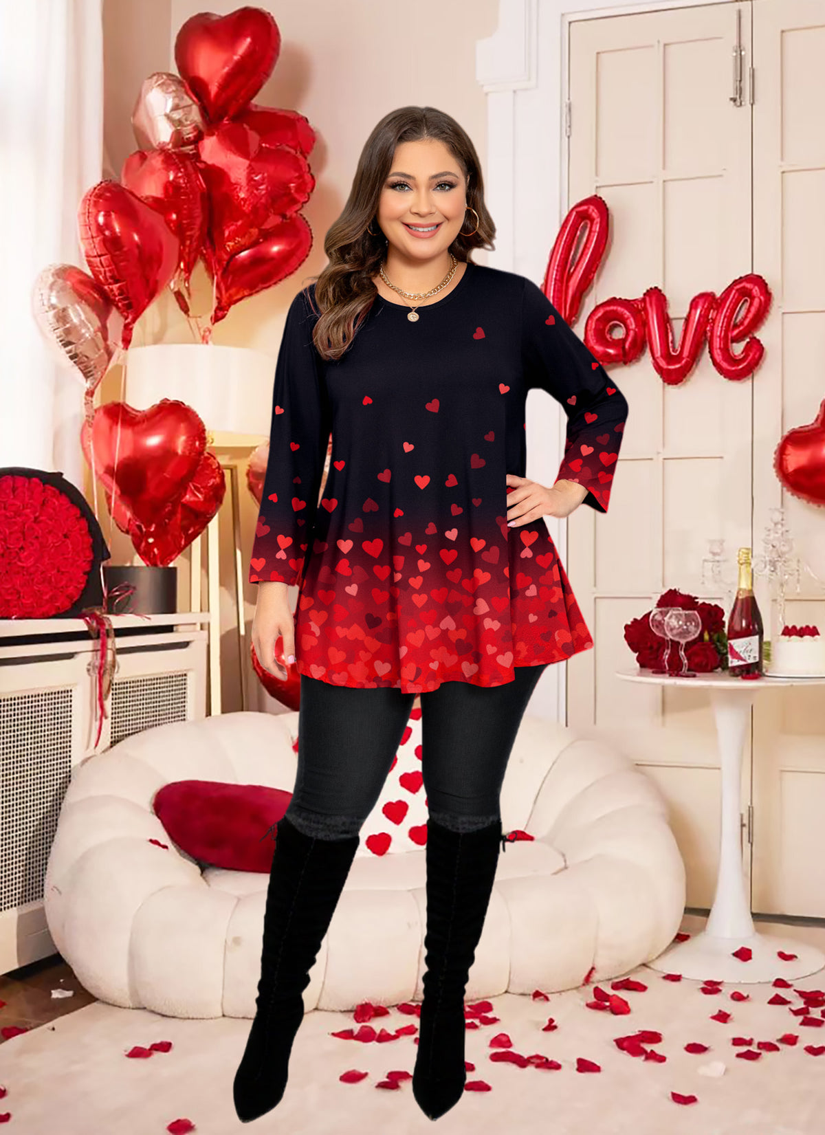 Womens Tunic Tops Plus Size 3/4 Sleeve Swing Flowy Blouses