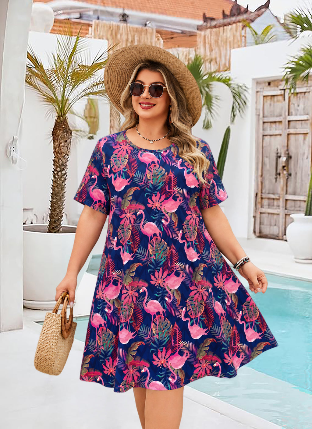 Women's Casual T-Shirt Dress Plus Size Summer Short Sleeve Crewneck Swing Dresses Beach Vacation